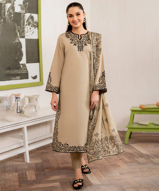 Dhanak-3PC Embroidered Shirt with Digital Printed Wool Shawl - 680