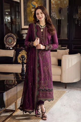 Dhanak-3PC Embroidered Shirt with Chiffon Embroidered Dupatta - 673