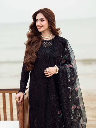 Dhanak-3PC Sequence Chikankari Embroidered Shirt with Printed Organza Dupatta - 3309