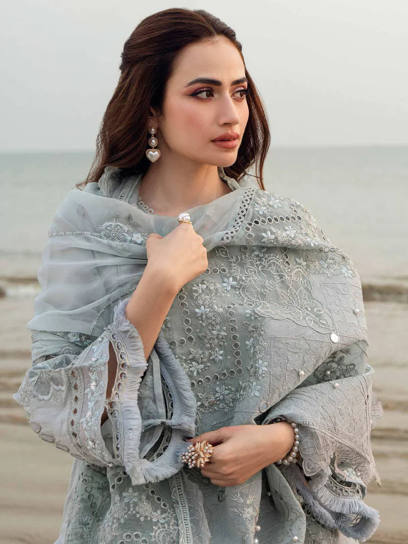 Lawn-3PC Laser Cut Embroidered Shirt With Khadi Net Embroidered Dupatta-5401