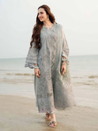 Lawn-3PC Laser Cut Embroidered Shirt With Khadi Net Embroidered Dupatta-5401