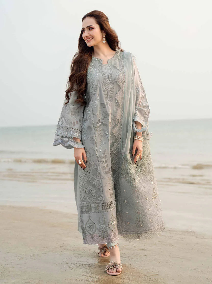 Lawn-3PC Laser Cut Embroidered Shirt With Khadi Net Embroidered Dupatta-5401